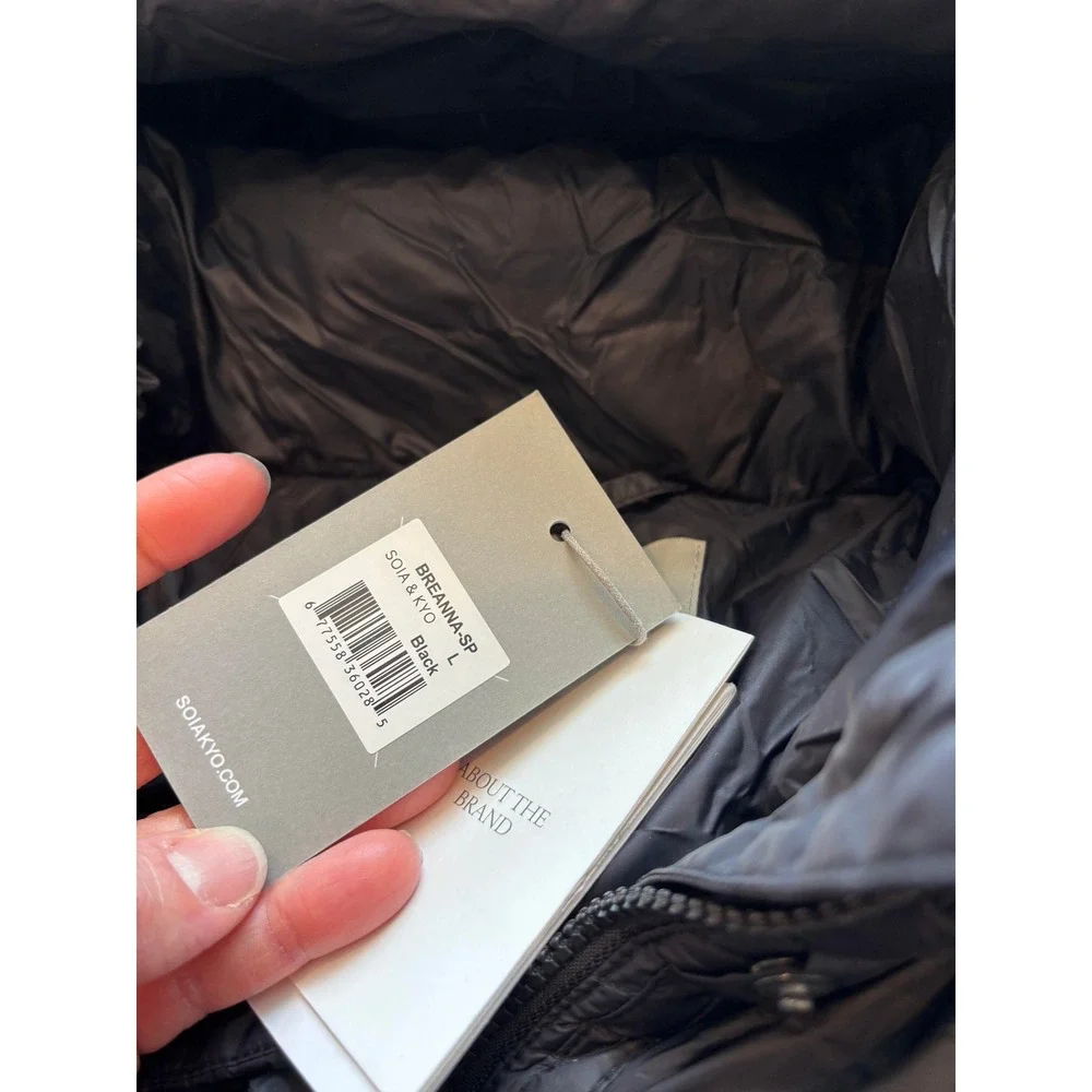 SOIA & KYO Breanna SP Womens Long Down Puffer Coat Black Hooded Size Large - Picture 7 of 13